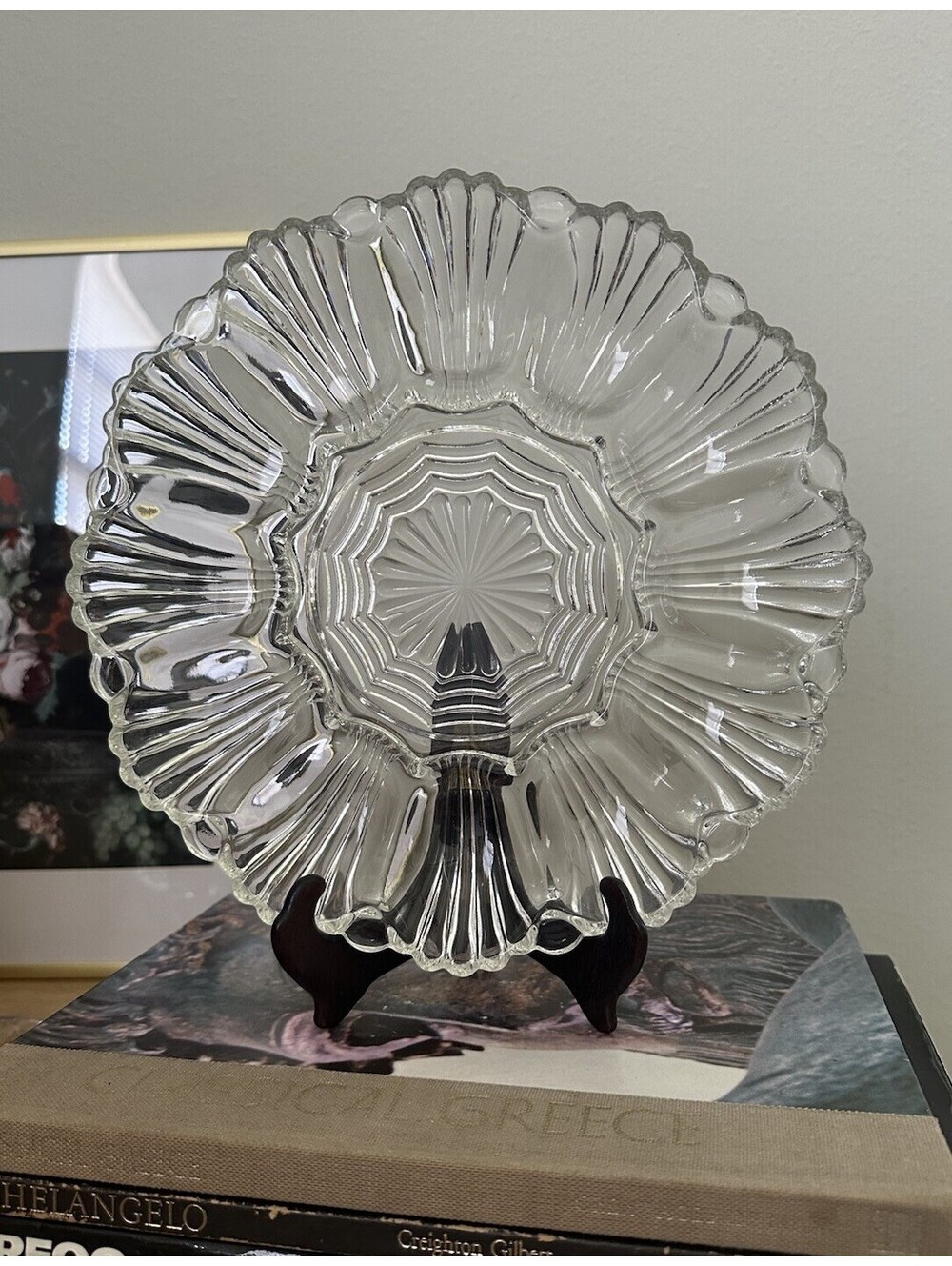 Vintage Anchor Hocking 10" Clear Cut Glass Deviled Egg/Oyster Plate Platter